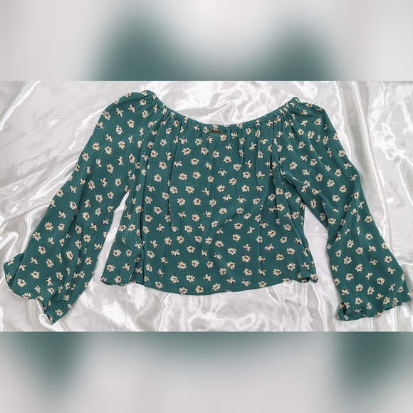 Billabong Women's US Medium Mint Green Floral Front Tie Cropped Blouse Top - Picture 2 of 12